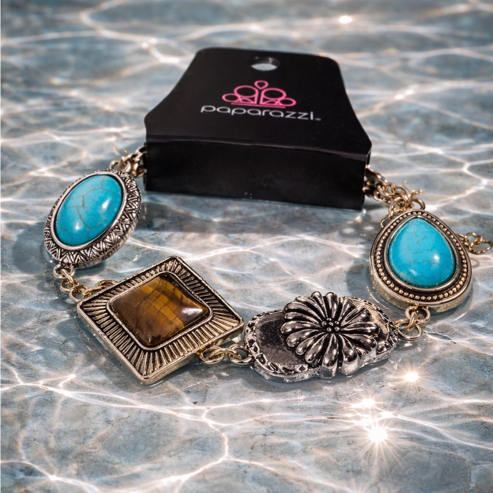 paparazzi Turquoise & Brown Mixed-Metal Statement Bracelet